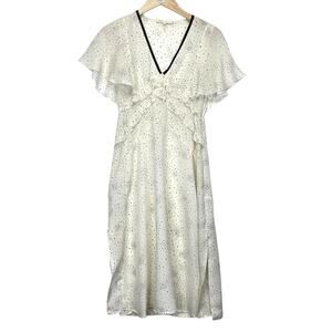 MAJE Racky Ivory Black Celestial Dress Sz XS Star Print Ruffle Midi Whimsigoth